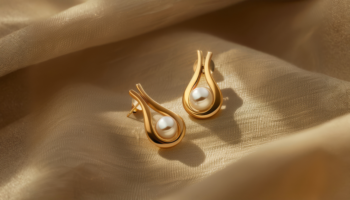 God and Earrings: Silver rings and earrings on a beige background with a textured stone. Minimalist design, soft shadows add depth and elegance.